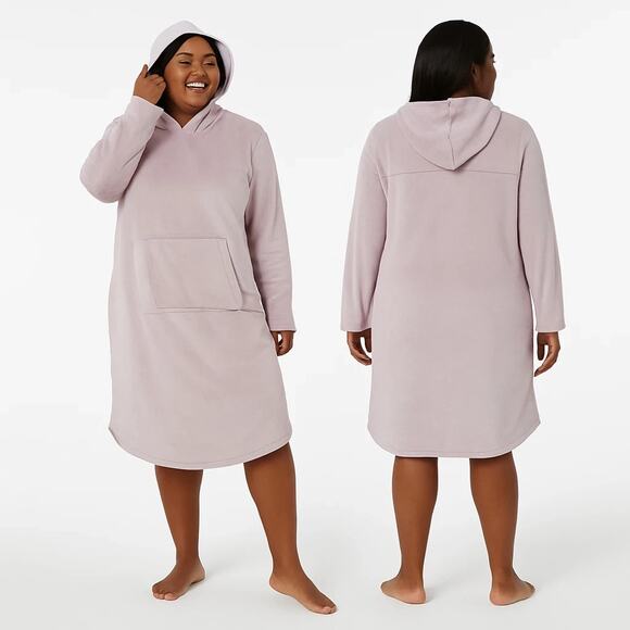32 Degrees Hooded Lounger Kimono Fleece Velour Lavender Pearl Gown Pocket L/XL - Picture 2 of 10